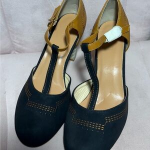 Elegant Black and Tan Women's T-Strap Heels